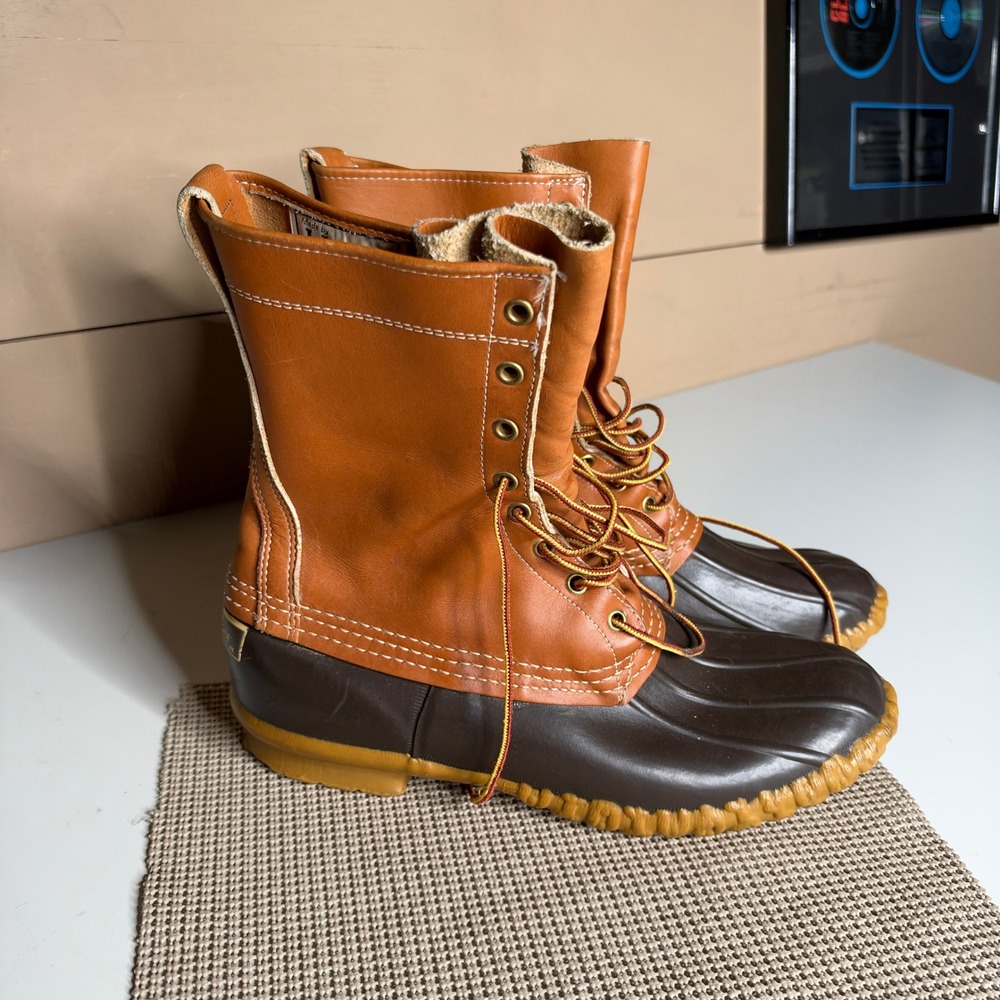 LL Bean Maine Hunting Boots Mens 10 N Brown Tan 10 Inch Duck Boots Made in USA